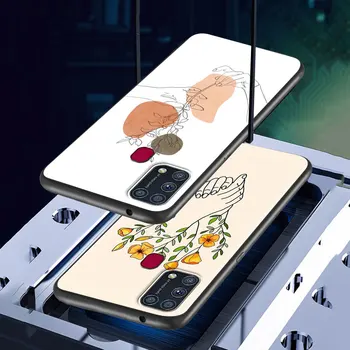 Line Art Veido gėlių mobiliojo Telefono dėklas Samsung Galaxy M31 Premjero M30s M51 M31s M11 A7 A9 2018 M01 F41 TPU Padengti Shell Coque - 