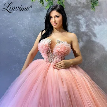 Lowime Rožinė Reljefiniai Prom Dresses 2021 Chalatas De Soiree Arabų, Artimųjų Rytų Vakare Chalatai Vestido De Festa Duobute Kristalai Šalis Suknelė - 