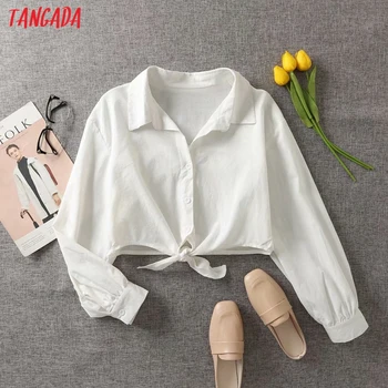 Tangada Moterų Retro Baltas Lankas Pasėlių Marškinėliai 2021 M. Rudenį Elegantiškos Moteriškos Marškinėliai Topai 2J08 - 