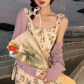 Elegantiškas Dirželis Suknelė Moterys Šalis Gėlių Midi Suknelė Moterų Dizaino Paplūdimio Derliaus One Piece Suknelė korėjos Šifono Nėrinių iki 2021 m. Vasaros - 