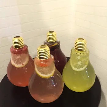Kūrybos Lemputė Vandens Butelis, Trumpai Mados Mielas Pieno Sulčių Lemputės Forma nepralaidžiose Stiklo Butelis Šalis - 