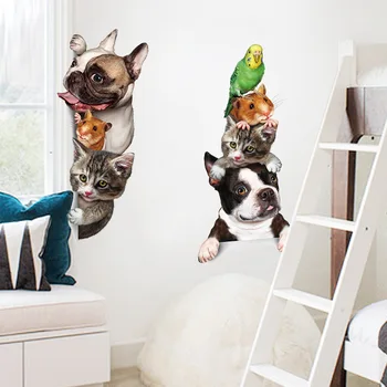 1pcs 60*25 Modeliavimas gyvūnų juokingi lipdukai katė, šuo pelės Namų dekoro tapybos Miegamojo Kambarį Šaldytuvo Dureles siena Lipdukas - 