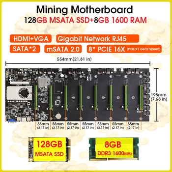 D37 Kasybos Plokštę 8 GPU Ethereum Kriptografijos Bitcoin Mining Paramos 8GB DDR3 1600 RAM ir 128 GB MSATA SSD NUSTATYTI 1037 - 