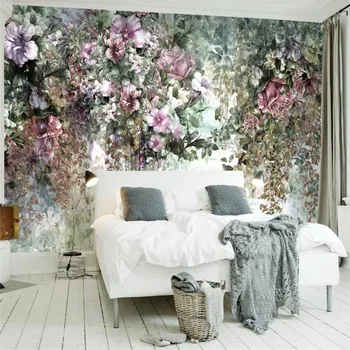 Custom 3d tapetai, freskos retro ranka-dažytos gėlės Europos stiliaus kambarį fono sienos augalų apdaila, tapetai - 