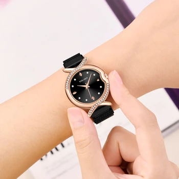 Mados Prabangių Magnetinio Moterų Laikrodžiai Rose Gold Nerūdijančio Plieno Tinklelio, Dirželis Ponios Kvarciniai Laikrodžiai Minimalistinio Moterų Laikrodis - 