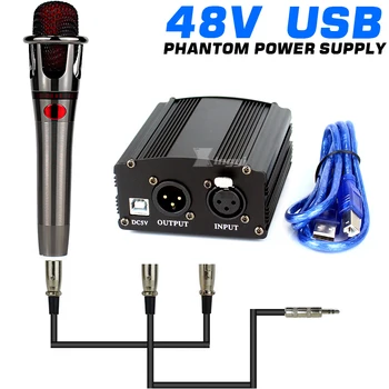 48V USB Phantom Maitinimo Didelio Kondensatoriaus Mikrofonas, Profesionali įrašų Studija Karaoke Mic Podcast TIKTOK PC Kompiuteris - 