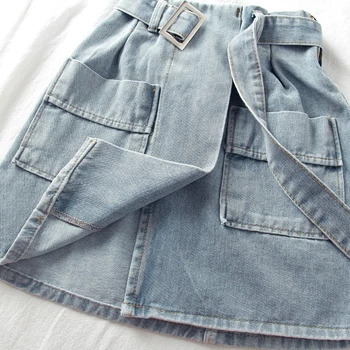 Ponios vasaros drabužių 2021 džinsinio audinio sijonas plius dydis moterų nėriniai-up sijonas Harajuku stiliaus džinsinis aukšta juosmens linija, trumpas sijonas moterims - 