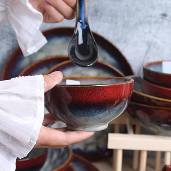 Kūrybinės keramikos stalo rinkinys krosnies raudona Europos salotų dubenį viešbutis dubenį plokštė patiekalas set home - 
