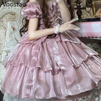 Japonijos Lolita Princess Op Suknelė Moterims, Elegantiškas, Mielas, Saldus Svajinga Gėlių Vestuvės Suknelės Girly Lankas Tvarstis Pasakų Suknelė - 