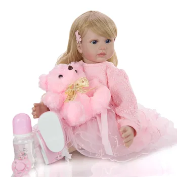Didelis 60 cm bebes Atgimsta Bamblys Mergina Lėlės nekilnojamojo baby Princess blondinės perukas silikono vinilo Atgimsta Lėlės lol Vaikams, dovana, žaislai - 