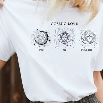 Kosminės Saulės, Mėnulio Spausdinti Estetinės Negabaritinių Marškinėliai Derliaus Dangaus Grafinis Tees Mielas Streetwear Viršūnes Moterų marškinėliai Drabužių - 
