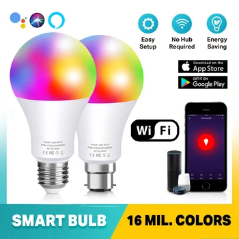 B22 E27 WiFi Smart Led Lemputės, Šviestuvai RGB šviesos srautą galima reguliuoti Lempos Kontrolė IR Nuotolinis arba) PROGRAMĄ, be Laido 220V Apšvietimas - 