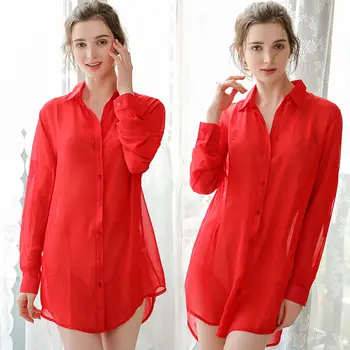2021 m. Vasarą, Palaidinės, Moterų Ilgas Rankovėmis Šifono Viršūnes Plius Dydžio Baltos spalvos Palaidinė Moterims Raudona seksualus marškinėliai Mygtuką iki Ponios marškinėliai topai - 