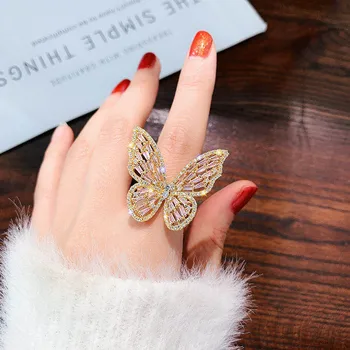 Naujas mados juvelyrikos žiedas aukštos kokybės vario inkrustacijos krištolo stiklo drugelis žiedas blizga moteris dovaną Drugelis Žiedas Papuošalai - 