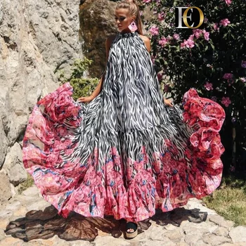 2021 Vasaros Moterų Suknelė Atsitiktinis Mados Slim Gatvės Seksualus Spausdinti Elegantiškas, Įvairių spalvų Prarasti Sūpynės O-neck Paplūdimys Ilga Suknelė - 