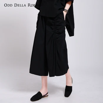 OddDellaRobbia Moterys Vasarą Japonijos Streetwear Nereguliarus Kelnės Elastingos Juosmens Vientisos Spalvos Klostuotas Pločio Kojų Kelnės Overalls1416 - 