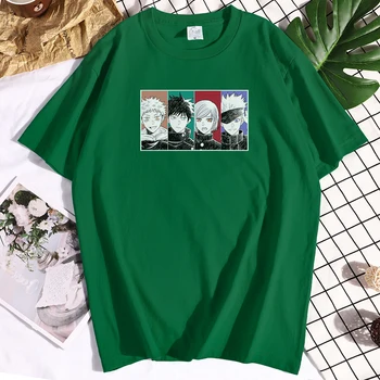 Medvilnės Džiudžiutsu Kaisen Grupės Spausdinti Tshirts vyriški Laisvalaikio Įgulos Kaklo Drabužius Anime trumpomis Rankovėmis, Vintage Design T-marškiniai Vyrai - 