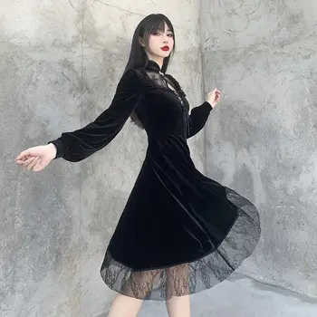 Juodos Spalvos Gotikos Suknelė Moterims Rudens, Žiemos, Derliaus Retro Nėrinių Mini Suknelė Moterų Hepburn Gatvės Vakarėlis Suknelė Moterims 2020 Naujas - 