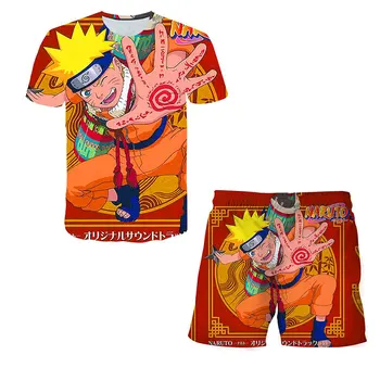 Konoha T-shirt Rinkiniai Šortai Spausdinimas O Kaklo Poliesteris Berniukas Viršuje Japonų Anime Harajuku Gatvės Mados Marškinėliai, vaikiški Drabužiai - 