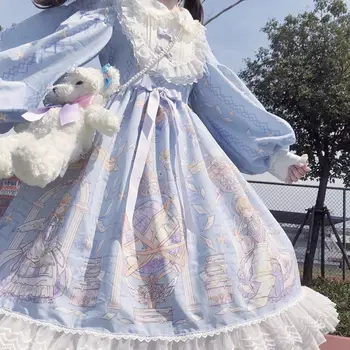 2021 Vasaros Derliaus Japanese Lolita Girl Dress Moterų Minkštas Mergina Vėjo Mielas Nėrinių Suknelė Ilgomis Rankovėmis Suknelė Mielas - 