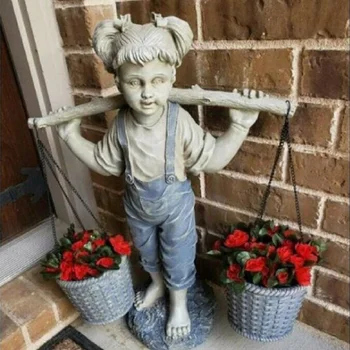 Maža Mergaitė, Gėlių Vazonas Apdailos Amatų Statula Mielas Gėlių Krepšelis Namų Dekoro Ornamentą Sodo Skulptūros Figūra Miniatiūrinė Skulptūra - 