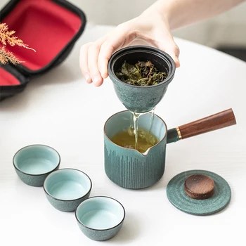 TANGPIN keramikos arbatinukas su 3 arbatos puodelius arbatos rinkiniai kinų kungfu kelionės arbatos rinkinys drinkware - 