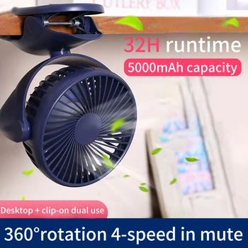Clip-on ventiliatorius Įkrovimo D603 USB Dual Fan Multi-kampas Mini Asmeninę Erdvę Biuro, Miegamojo Transporto priemonės Nešiojama Kolonėlė - 