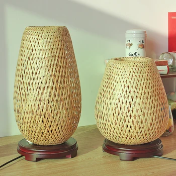 Bambuko gaminiai rankomis austi stalo lempa, miegamojo staliukas, lempa pritemdomi Japonijos pietryčiuose pramonės stiliaus šiltą naktį lempa - 