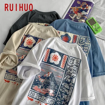 RUIHUO Japonija Stiliaus Medvilnės Marškinėliai Vyrams Drabužius Harajuku Vasaros Marškinėlius Vyrų Streetwear Hip-Hop 2XL 2021 Nauja siunta - 