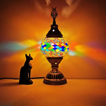 Turkijos Mozaikos Led Stalo Lempa Naktį Neon Stalo Lempos Tamsintas Stiklas Žibinto RGB Derliaus Meno Dekoro Naktį Šviesos, Miegamojo Šiaurės - 