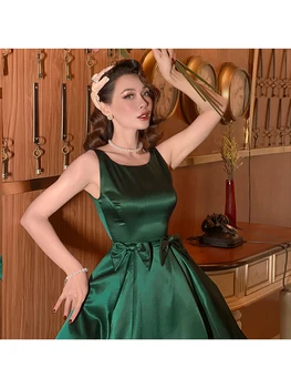 Le Palais Derliaus 2021 M. Vasarą Naujas Originalus Elegantiškas Smaragdas Satins Maxi Suknelės Moterims Rankovių Rinkti Juosmens Šalis Suknelė - 
