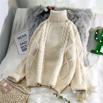 Rudenį Golfo twist megztinis moterų Puloveriai 2021 žiemos naujas storio adata laisvas megztinis megztas viršuje moterų megztinis džemperis - 