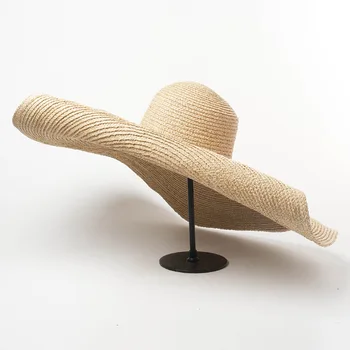 Vasaros 25CM Pločio Kraštų Negabaritinių Paplūdimys Skrybėlės Moterims Didelis Šiaudų Skrybėlę UV Apsauga, Sulankstomas Saulės Pavėsyje, Kepurės Didmeninė Dropshipping - 
