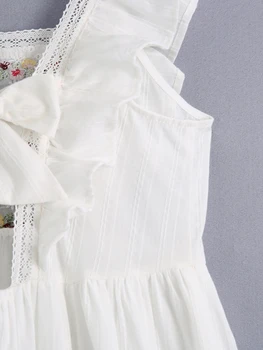 Vasaros Moterų Suknelė 2021 Naujas Mados Gėlių Siuvinėjimas Pinikai Rankovės Šiuolaikinės Panele Balta Midi Sundress - 