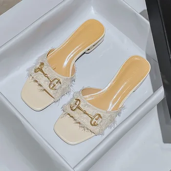 Vasaros moterų sandalai 2021 mados dizaineris lauko laisvalaikio mada šlepetės Su žemo batai moterims, Su mažai mulų dydis 41-43 - 