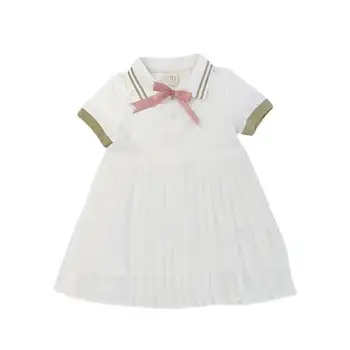 2-7T Vasarą Mergina Dress Bamblys Vaikas Kūdikių Drabužius trumpomis Rankovėmis Lankas Balta Suknelė Elegantiškas, Mielas, Saldus Šalies Klubas Suknelės - 