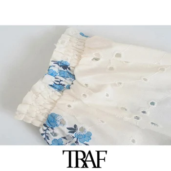 TRAF Moterų Elegantiškos Mados Tuščiaviduriai Iš Siuvinėjimo Gėlių Spausdinti Mini Suknelė Vintage Sluoksniuotos Rankovėmis Smocked Moterų Suknelės Mujer - 