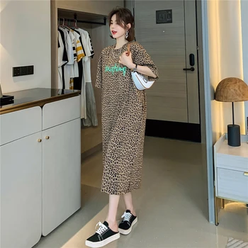 NYFS Vasaros Suknelė 2021 korėjos Naujas Prarasti trumpomis Rankovėmis, Moteris Suknelė Vestidos Skraiste Elbise Mados Laiškas Spausdinti Leopard Suknelės - 