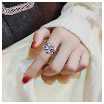 Moterų Romantiška Bowknot Žiedai su Pakabukas Žavesio Kristalų CZ Rose Aukso Spalvos Blizgiu Reguliuojamas Atidarymo Korėja Žiedas Lady Finger - 