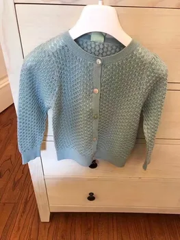 2021 Merginos susagstomi megztiniai Žalia spalva-pavasario vasaros megzti vaikiški viršutiniai drabužiai dydis 90-150 vaikai susagstomi megztiniai - 