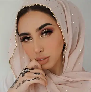 1 vnt Naują Atvykimo paprasto bling burbulas šifono hijab šalikas mirguliavimas kristalų grandinės kraštais šalikas musulmonų šalikai hijabs - 