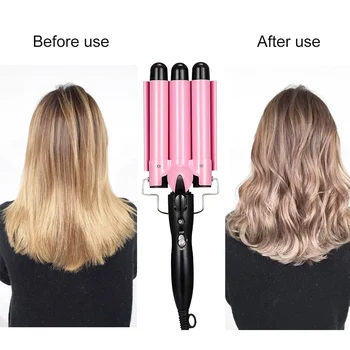 Elektros Hair Curler 3 Barelį Keramikos Giliai Bangos Garbanoti Salonas Namų Stilius Įrankis 2020 M. - 