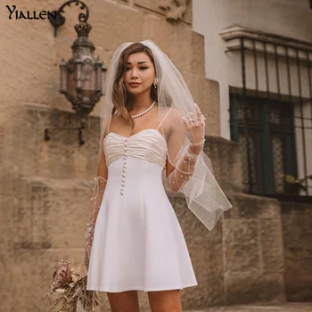 Yiallen Vasaros Vientisos Spalvos Suknelės Moterims Atsitiktinis Diržas Mini Suknelės Retro Stiliaus Backless Atsitiktinis Balta Suknelė Streetwear 2021 Naujas - 