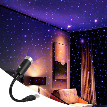 Blue USB Dekoratyvinė Lempa LED Automobilio Stogo Star Naktį Šviesos Projektorius Reguliuojamas Kelių Apšvietimo Efektai, Atmosfera LED Projektorius - 