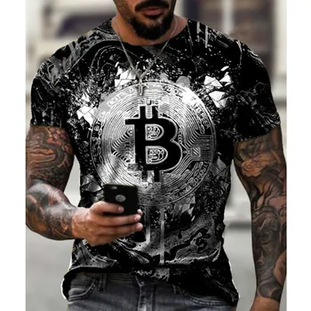 Vasaros 2021 Nauji vyriški trumparankoviai Laisvi Marškinėliai Bitcoin 3D Slim Spausdinti Apvalios Kaklo Megztinis Atsitiktinis Vyrų Gatvės Hip-Hop ' o Viršų - 