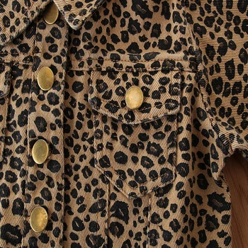 Rudenį Vaikai Mergaičių Mados Striukės, Paltai, Leopardas Spausdinimui Ilgomis Rankovėmis Vieną Krūtinėmis Pasukite Žemyn Apykaklės Outwear - 