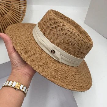 Pavasaris, vasara, naujos šiaudų skrybėlę moterų beach resort sun sun skrybėlę ins mados banga joker pastoge Fedora šiaudų skrybėlę - 
