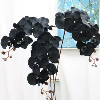 3Pcs Dirbtinių Gėlių Juodas Drugelis Orchidėja Šilko Phalaenopsis Vestuvės, Kalėdos, Namų Dekoravimo, Sodo Vazoninių Netikrą Augalai - 