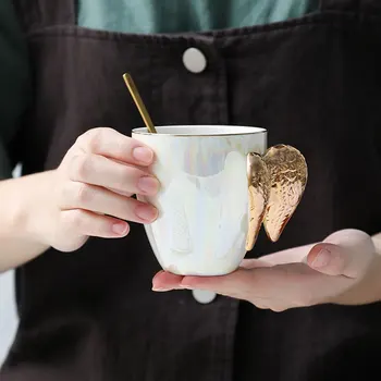 Pasakų puodelis aukso angelas sparnų keramikos puodelis pearl glazūra kūrybos kavos puodelis pieno, arbatos puodelis vestuvių dovaną, taurė - 
