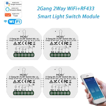 2Gang 2Way WiFi+RF433 Pažangaus Belaidžio tinklo Jungiklis Šviesos Nuotolinio Valdymo Jungiklis Tuya Smart Gyvenime protingų Namų Darbas Su Alexa 